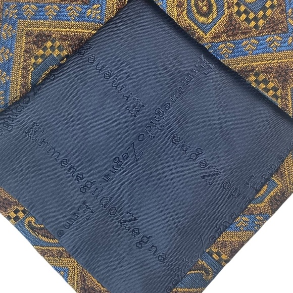 ERMENEGILDO ZEGNA Vintage Silk Tie Necktie Paisley Geometric Print Made in Italy - Picture 3 of 7